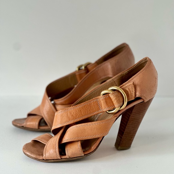 :🍦SUNDAE SING SALE🍦Chloé Pêche O Ring Leather Strap Chunky Heel (38) Chloe - Picture 7 of 13